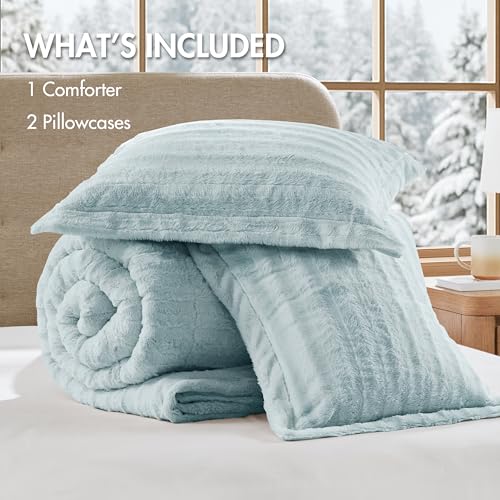Seit Clúdaigh Faux Fur Duvet, Leapa Ultra-Bhog Plush le hUigeacht Ribeach, Socrú Clúdaigh Cosnóra Só Chluthar