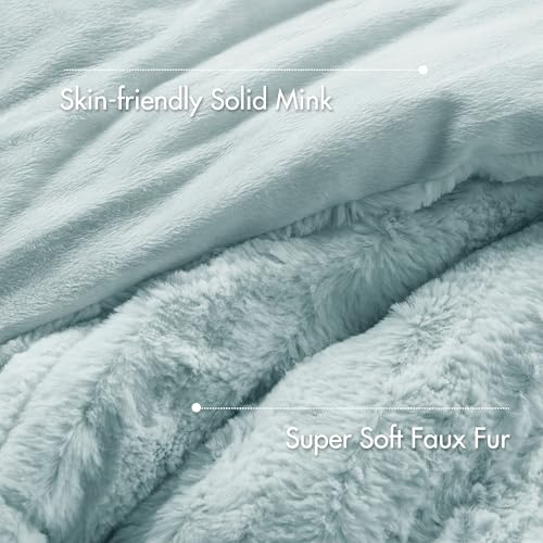 Seit Clúdaigh Faux Fur Duvet, Leapa Ultra-Bhog Plush le hUigeacht Ribeach, Socrú Clúdaigh Cosnóra Só Chluthar