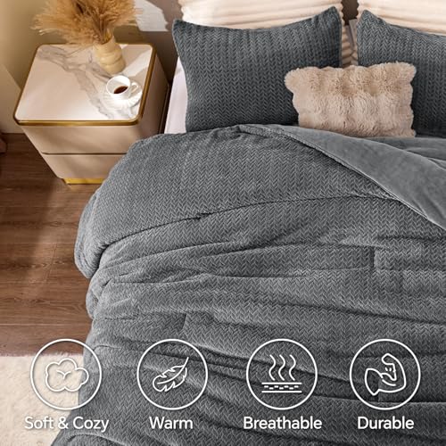 Tacar Flannel Cniotáilte & Compord Veilbhit Inchúlaithe – Uigeacht 3D Duilleog Tacar Leapa 3 Phíosa