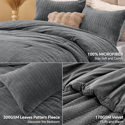 Tacar Flannel Cniotáilte & Compord Veilbhit Inchúlaithe – Uigeacht 3D Duilleog Tacar Leapa 3 Phíosa