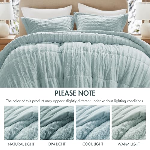 Seit Clúdaigh Faux Fur Duvet, Leapa Ultra-Bhog Plush le hUigeacht Ribeach, Socrú Clúdaigh Cosnóra Só Chluthar