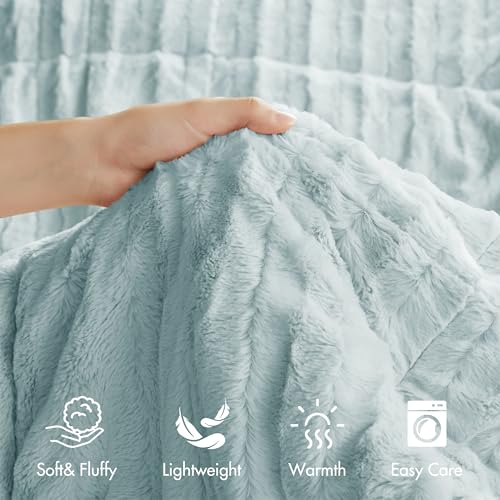 Seit Clúdaigh Faux Fur Duvet, Leapa Ultra-Bhog Plush le hUigeacht Ribeach, Socrú Clúdaigh Cosnóra Só Chluthar
