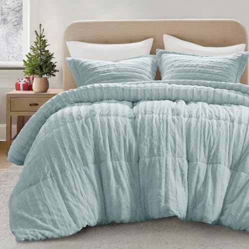 Seit Clúdaigh Faux Fur Duvet, Leapa Ultra-Bhog Plush le hUigeacht Ribeach, Socrú Clúdaigh Cosnóra Só Chluthar