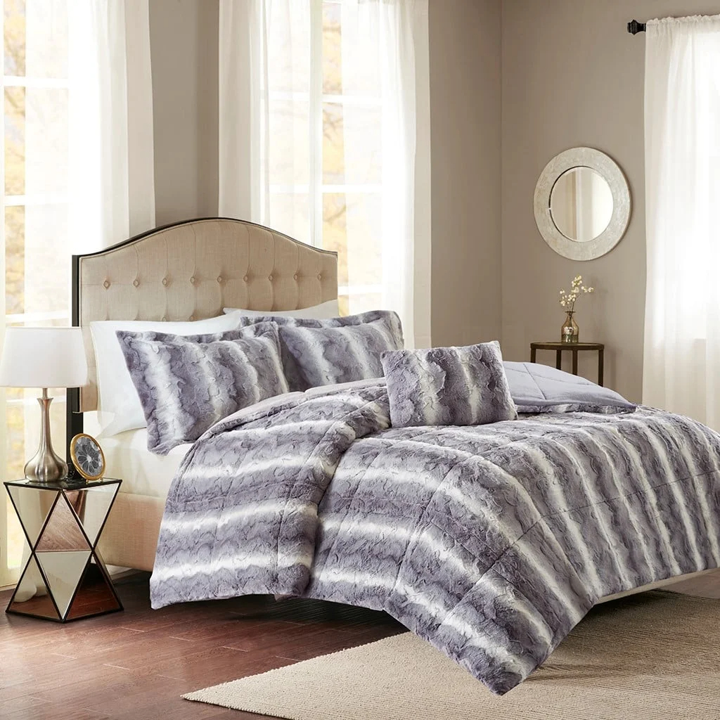 Seit Clúdaigh Duvet Fur Mink Faux, Leapa Cuilteáilte Plush le Fionnadh Bréagach Microfiber Bog, Socrú Clúdaigh Cozy Nua-Aimseartha