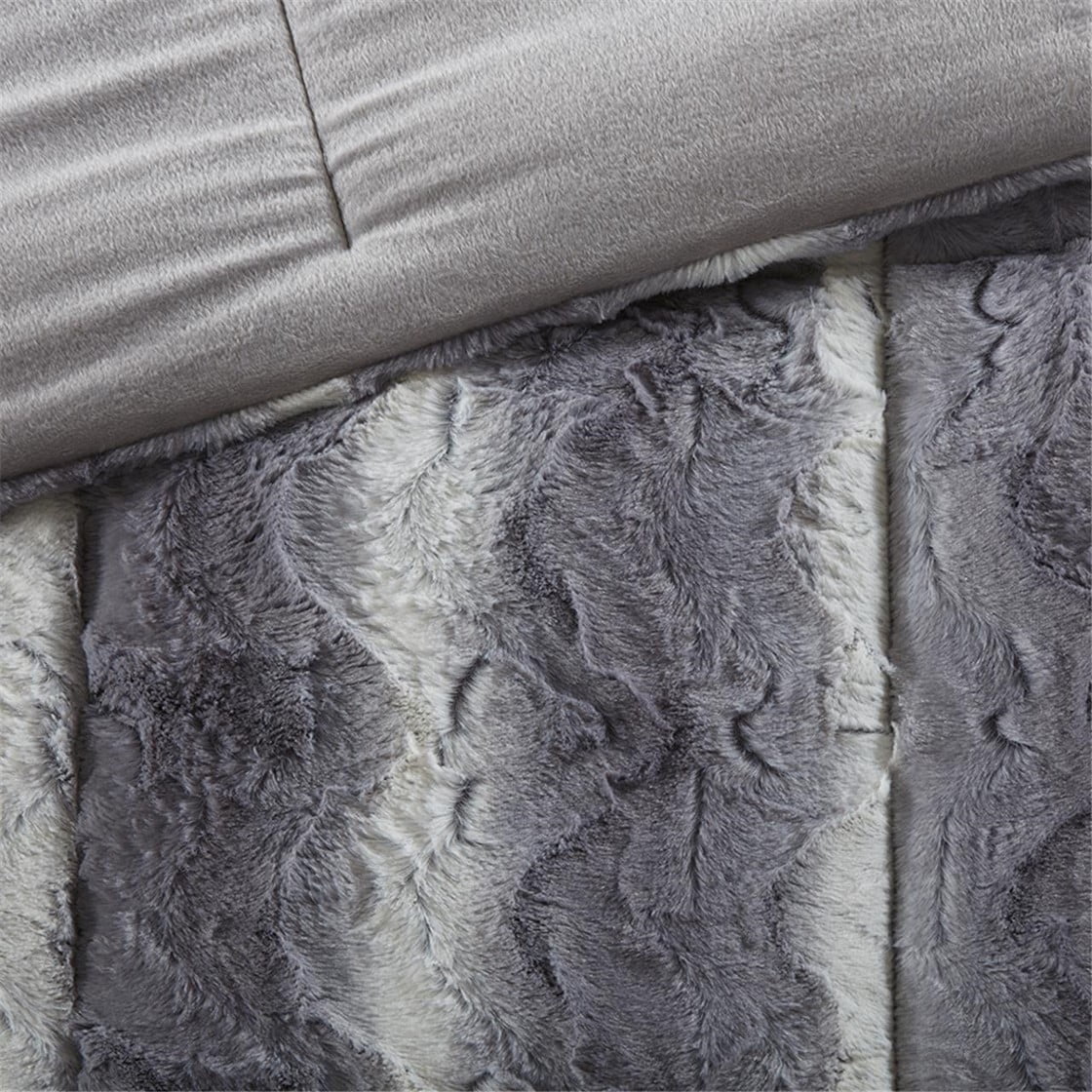 Seit Clúdaigh Duvet Fur Mink Faux, Leapa Cuilteáilte Plush le Fionnadh Bréagach Microfiber Bog, Socrú Clúdaigh Cozy Nua-Aimseartha