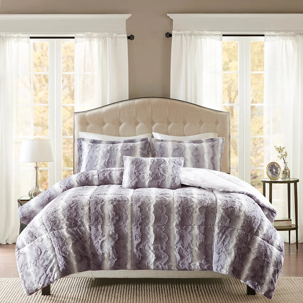 Seit Clúdaigh Duvet Fur Mink Faux, Leapa Cuilteáilte Plush le Fionnadh Bréagach Microfiber Bog, Socrú Clúdaigh Cozy Nua-Aimseartha