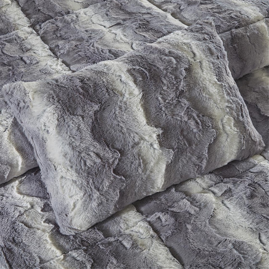 Seit Clúdaigh Duvet Fur Mink Faux, Leapa Cuilteáilte Plush le Fionnadh Bréagach Microfiber Bog, Socrú Clúdaigh Cozy Nua-Aimseartha