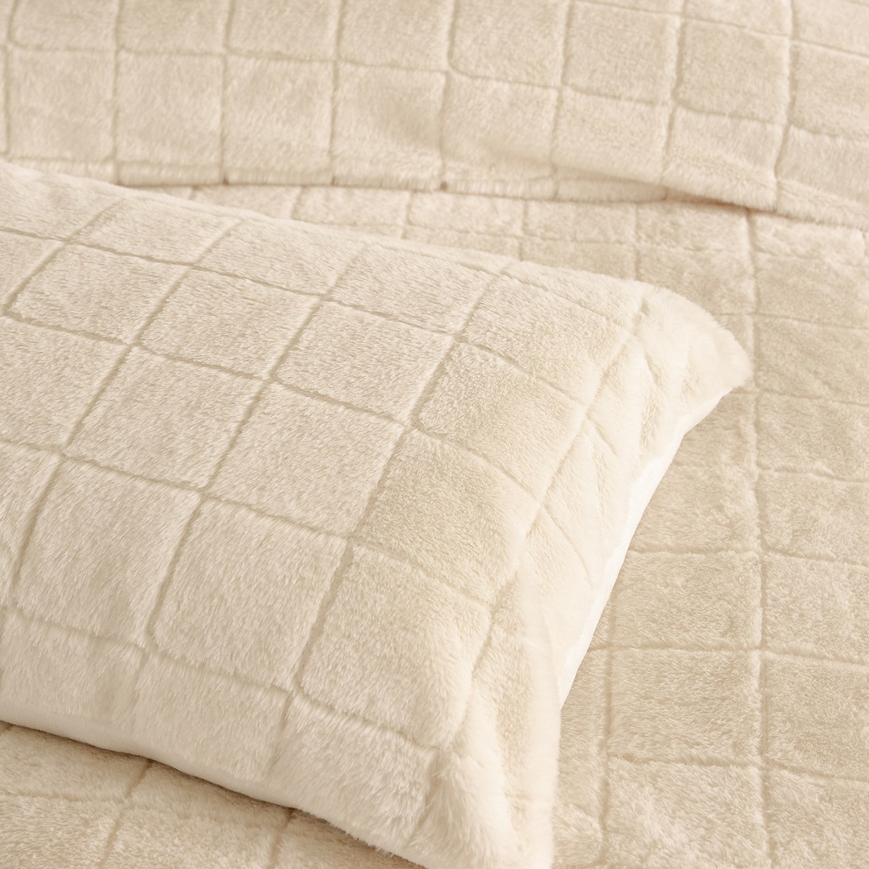 Tacar Comforter Veilbhit Coinín Bréige Seiceáilte Fur & Bainne - Tacar Leapa 3 Phíosa Jacquard Bog