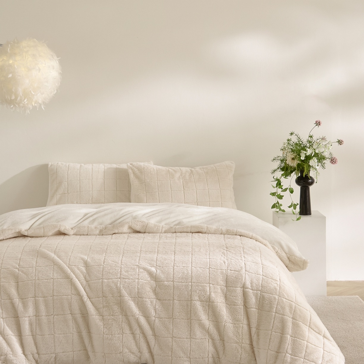 Tacar Comforter Veilbhit Coinín Bréige Seiceáilte Fur & Bainne - Tacar Leapa 3 Phíosa Jacquard Bog